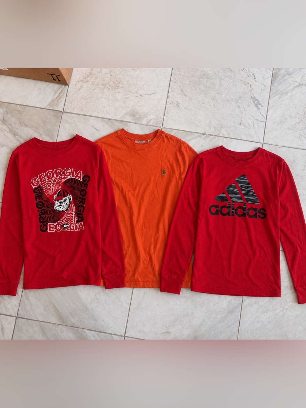 Ralph Lauren Kids Orange Long Sleeve Crewneck T-Shirt with Polo Pony